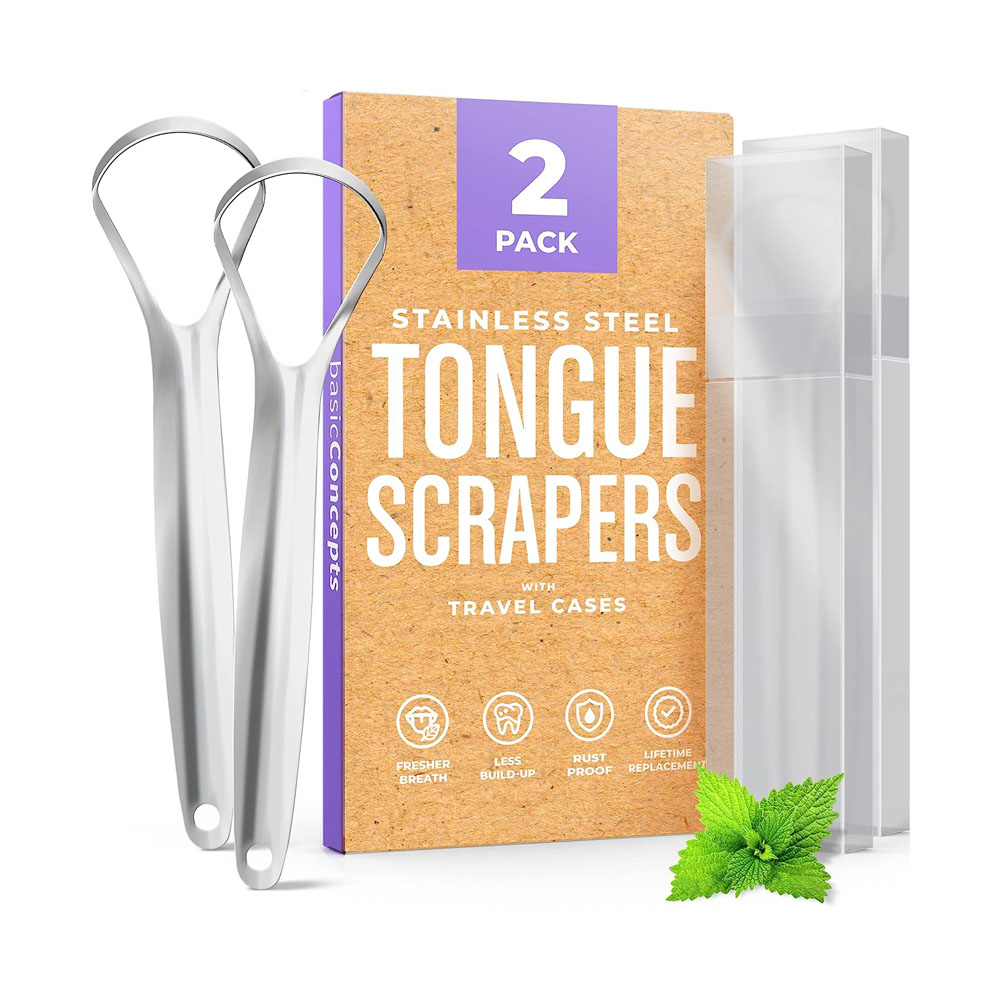 BASIC CONCEPTS Tongue Scraper for Adults (2 Pack), Reduce Bad Breath