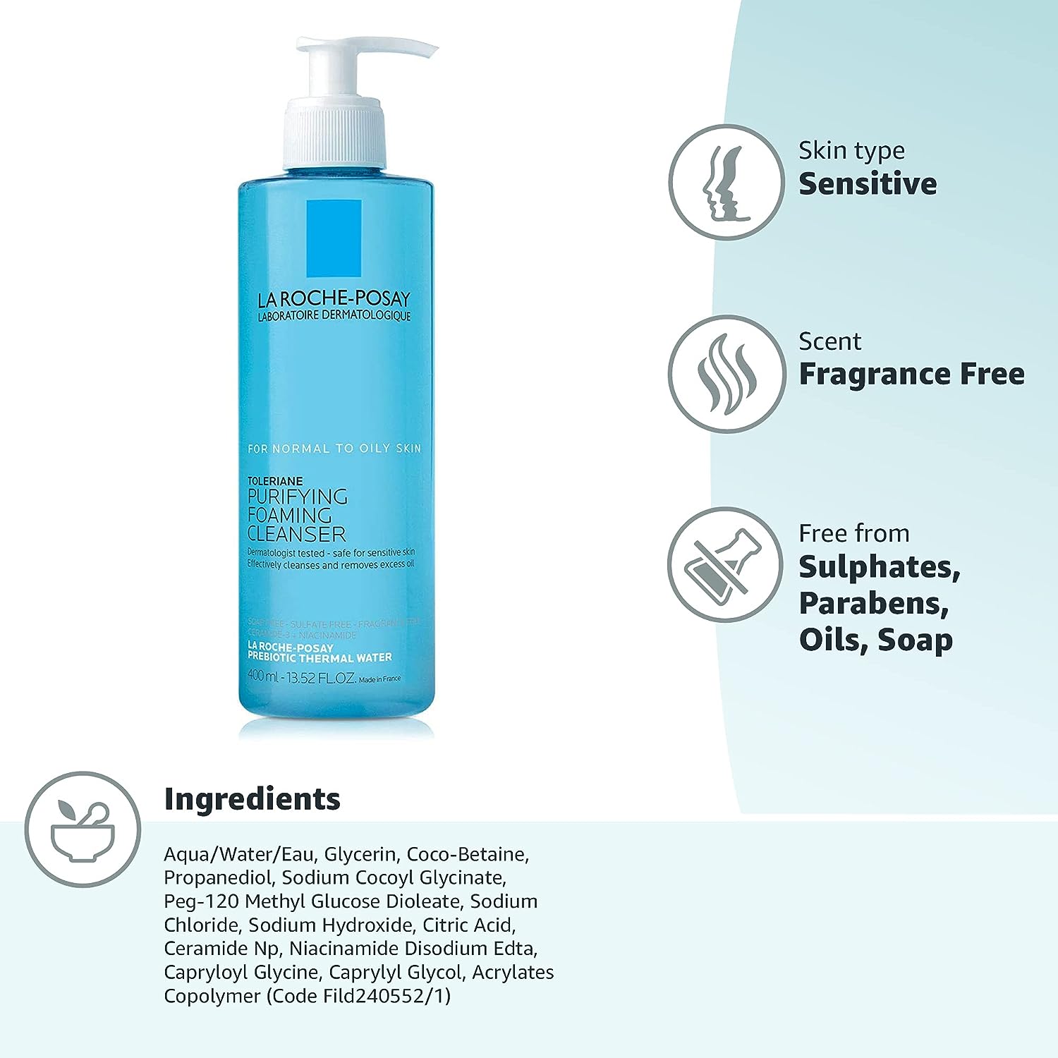 La Roche-Posay Toleriane Cleanser, Oil Free Face Wash for Oily Skin - Image 3