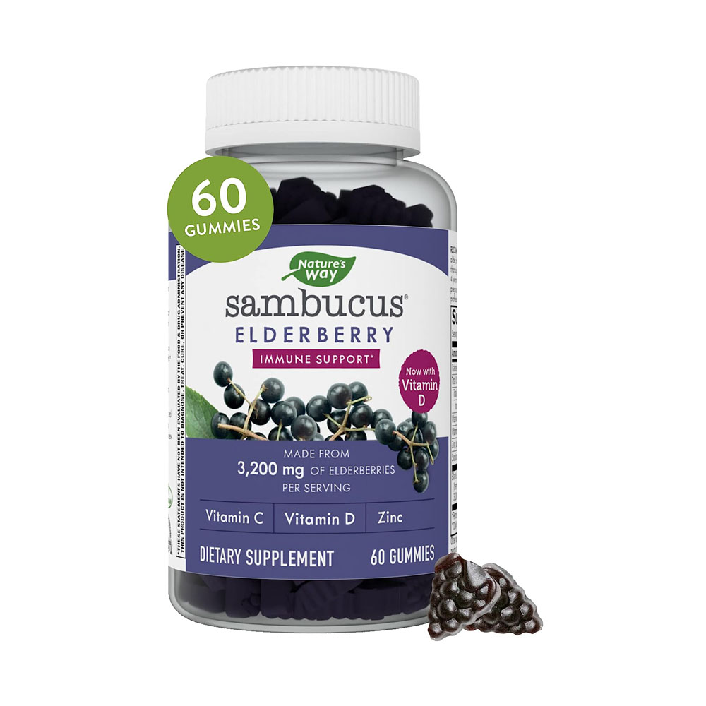 Nature's Way Sambucus Elderberry Gummies, With Vitamin C, D and Zinc, Immune Support for Kids and Adults