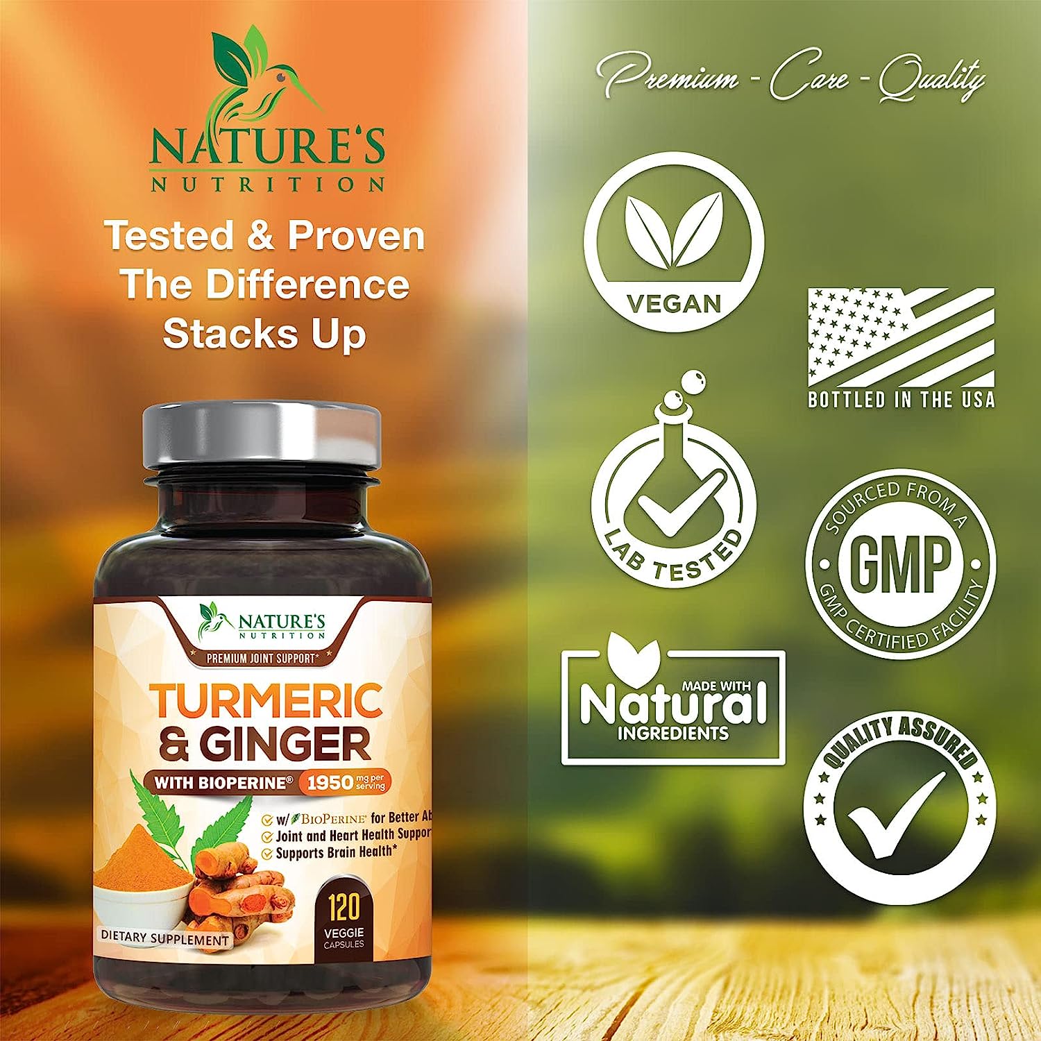 Turmeric Curcumin with BioPerine & Ginger 95% Standardized Curcuminoids 1950mg - Image 2